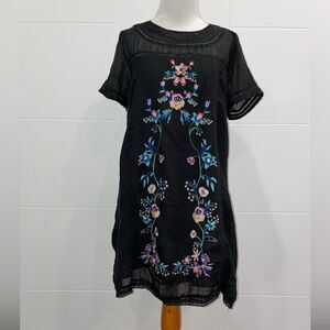 Black baby doll dress with flower embroidery size small